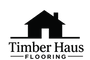 A dark logo for Timber Haus Flooring featuring a house silhouette above the text, shown on a transparent background.